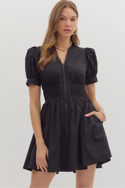 Zipper Short Sleeve Dress