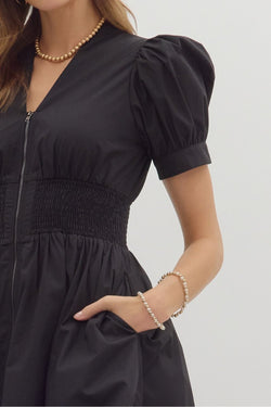 Zipper Short Sleeve Dress