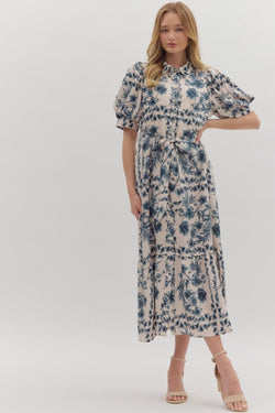 Blue Floral Midi Dress