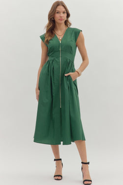 Zip Front Midi Dress