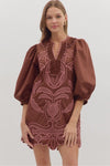 Puff Sleeve Stitched Mini Dress