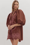 Puff Sleeve Stitched Mini Dress