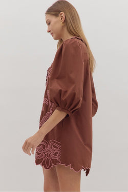 Puff Sleeve Stitched Mini Dress