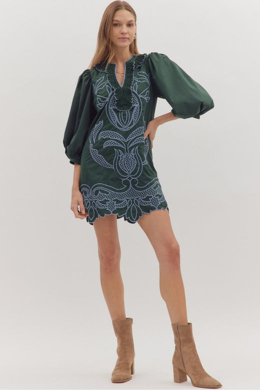 Puff Sleeve Stitched Mini Dress