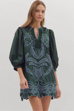 Puff Sleeve Stitched Mini Dress