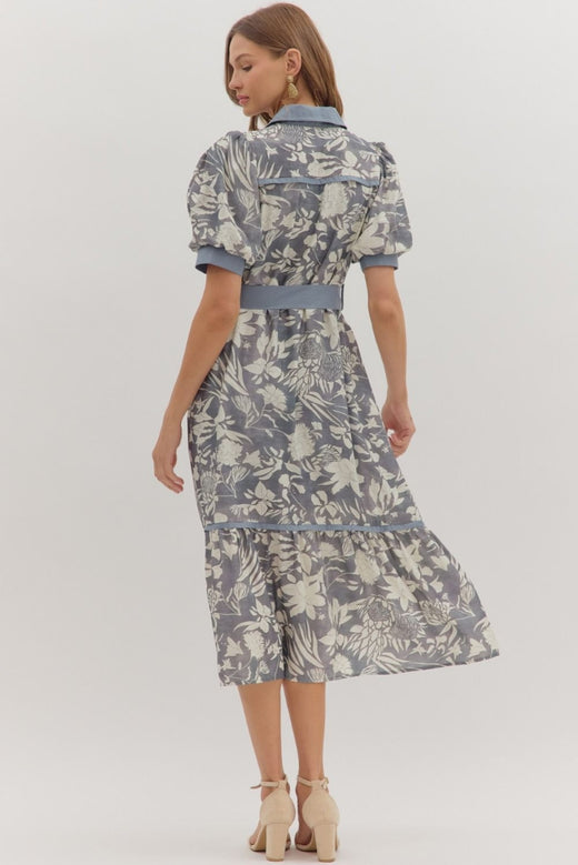 Puff Sleeve Floral Midi Dress
