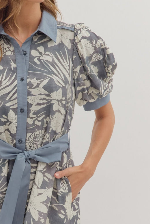 Puff Sleeve Floral Midi Dress