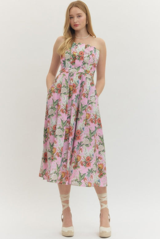 Floral Strapless Midi Dress