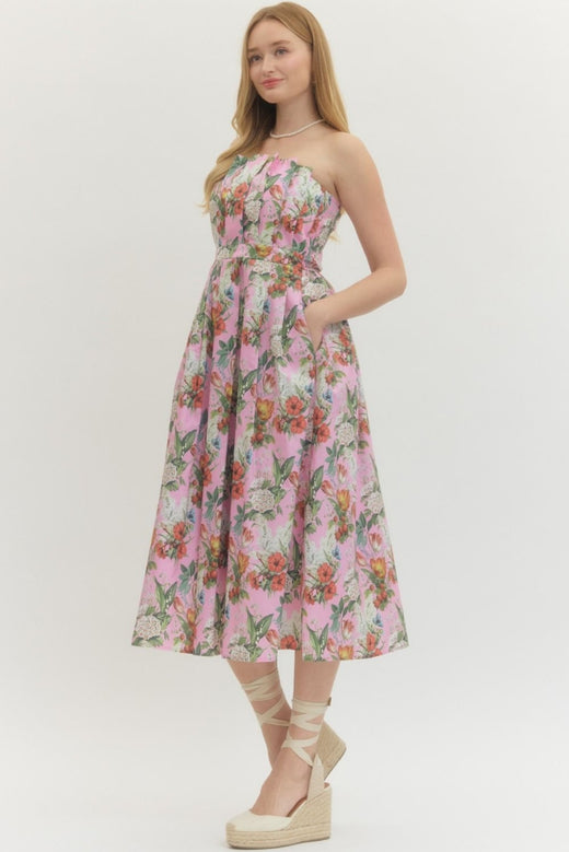 Floral Strapless Midi Dress