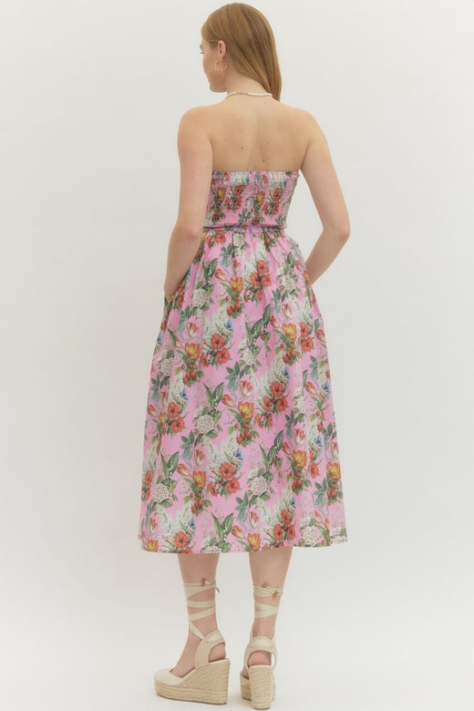 Floral Strapless Midi Dress