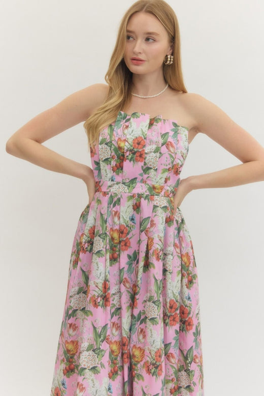 Floral Strapless Midi Dress