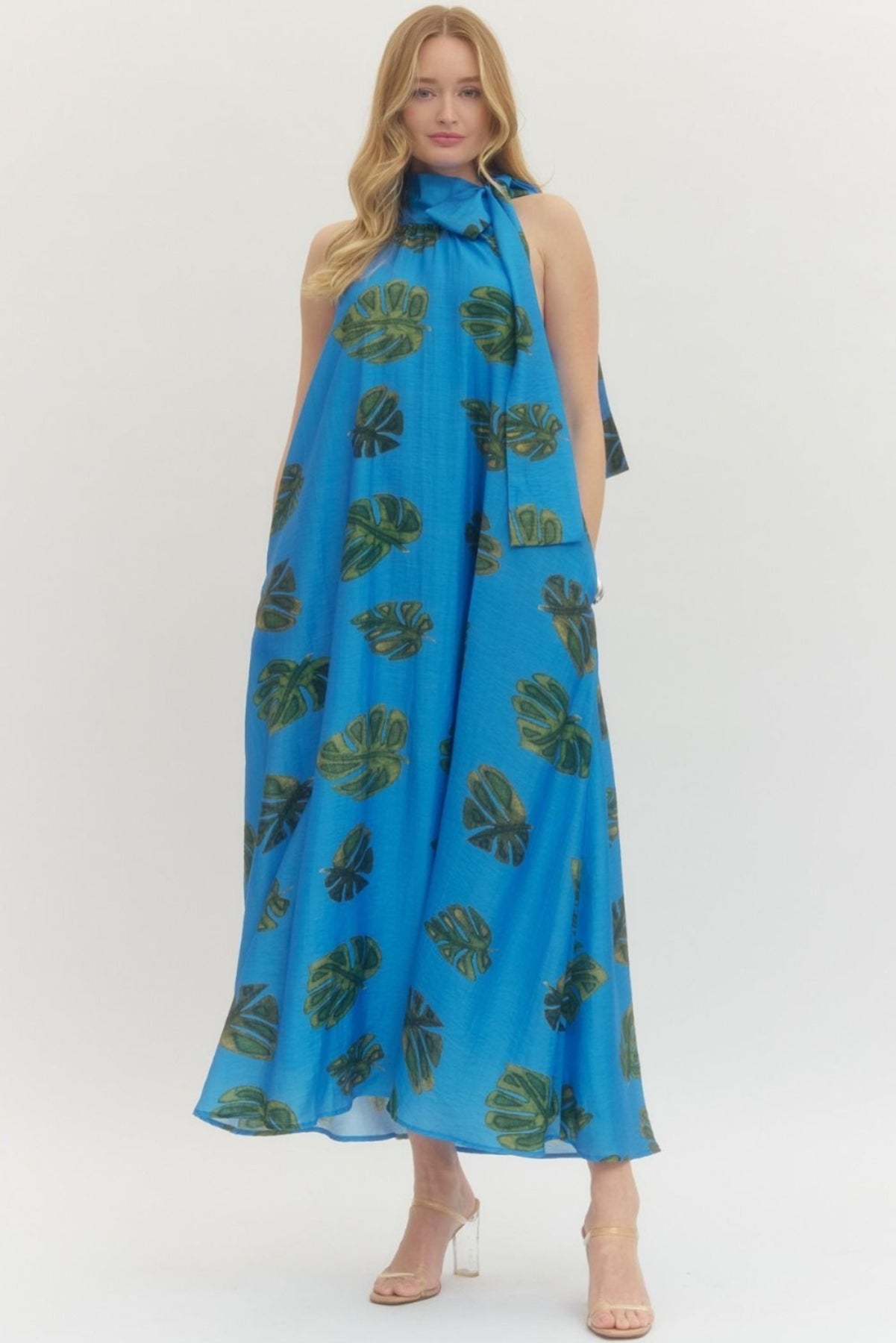 Leaf Print Halter Dress