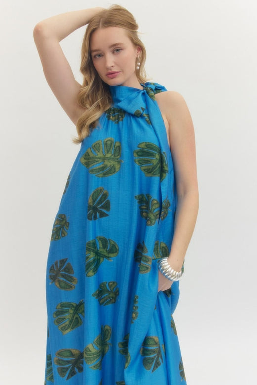 Leaf Print Halter Dress