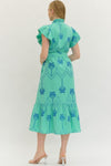 Embroidered Flutter Sleeve Midi Dress