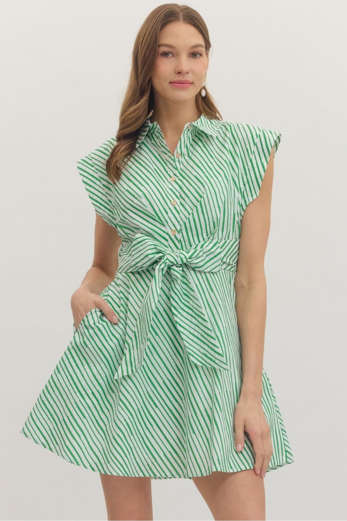 Green Stripe Tie Waist Dress