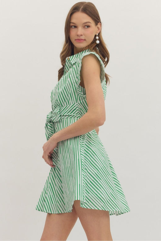 Green Stripe Tie Waist Dress