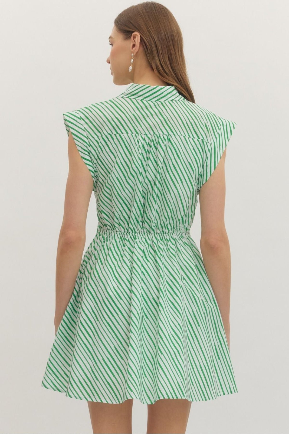 Green Stripe Tie Waist Dress