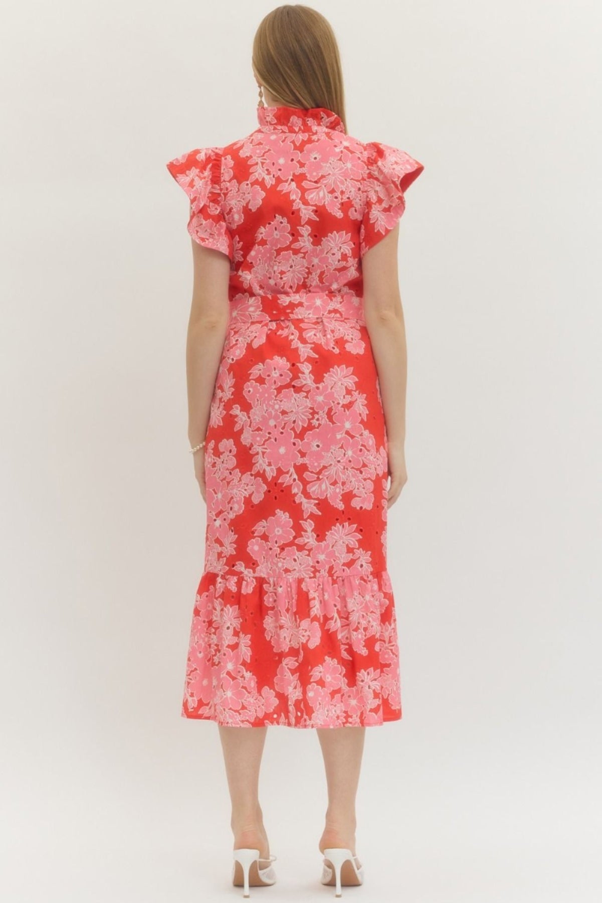 Floral Print Flutter Sleeve Dress