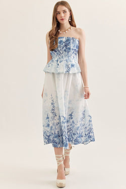 Floral Strapless Midi Dress