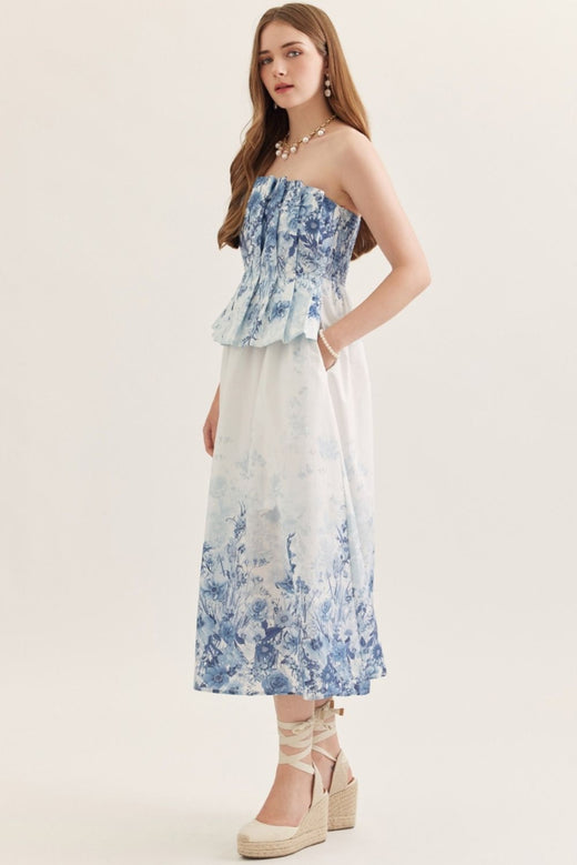 Floral Strapless Midi Dress