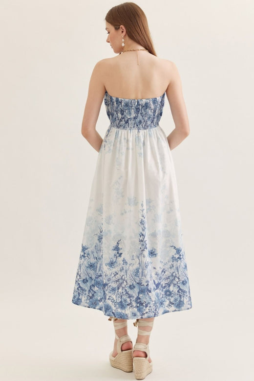 Floral Strapless Midi Dress
