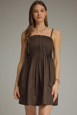 Solid Straight Neck Sleeveless Mini Dress