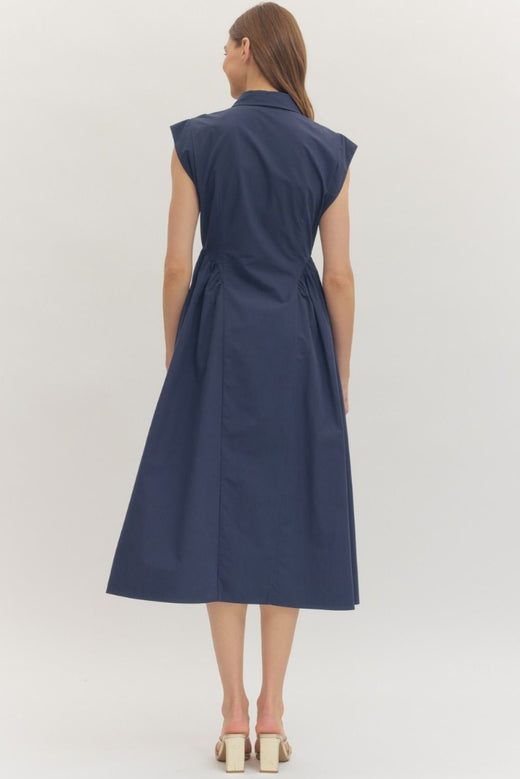 Solid Cap Sleeve Midi Dress