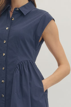 Solid Cap Sleeve Midi Dress
