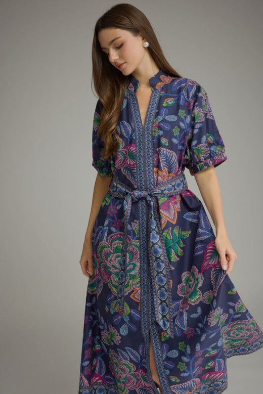 Navy Floral Midi Dress