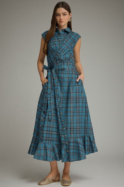 Plaid Collared Midi Dress