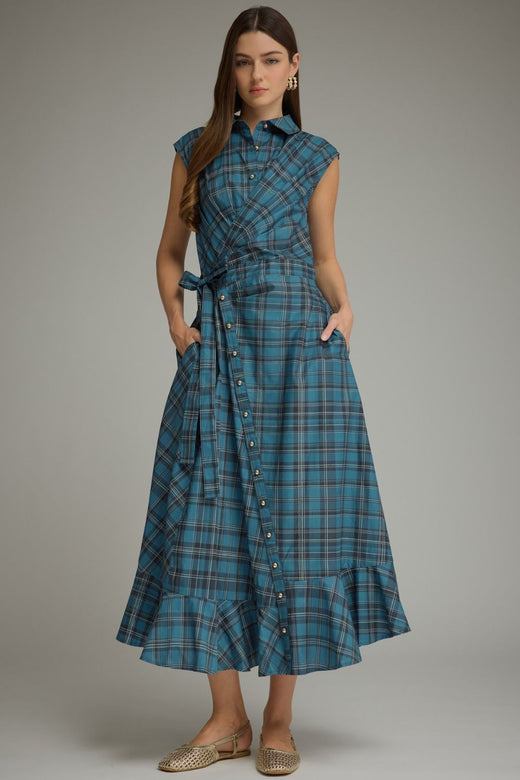 Plaid Collared Midi Dress