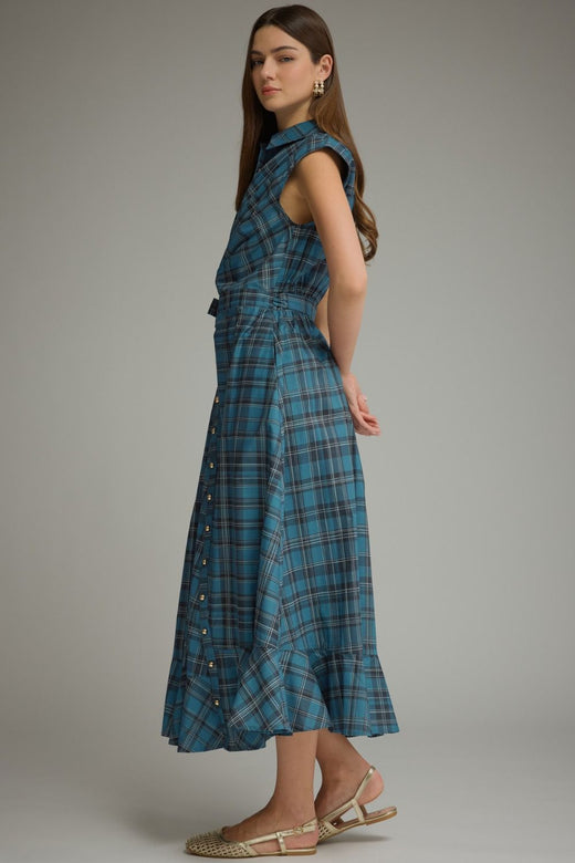 Plaid Collared Midi Dress