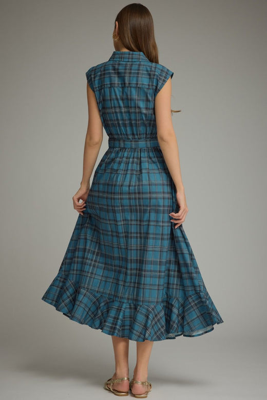 Plaid Collared Midi Dress