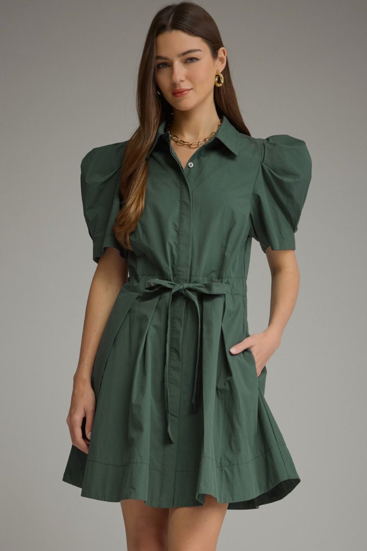 Hunter Green Front Tie Dress