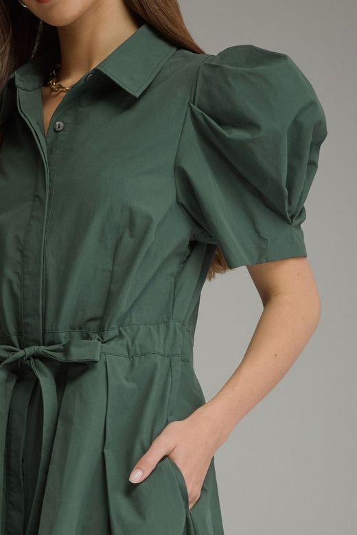 Hunter Green Front Tie Dress
