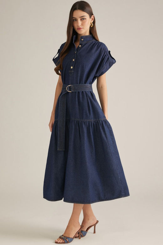 Belted Denim Midi Dress