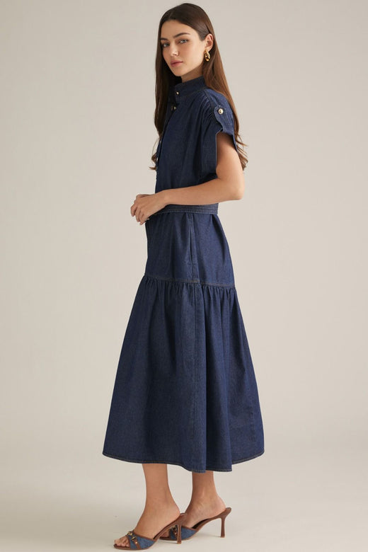 Belted Denim Midi Dress