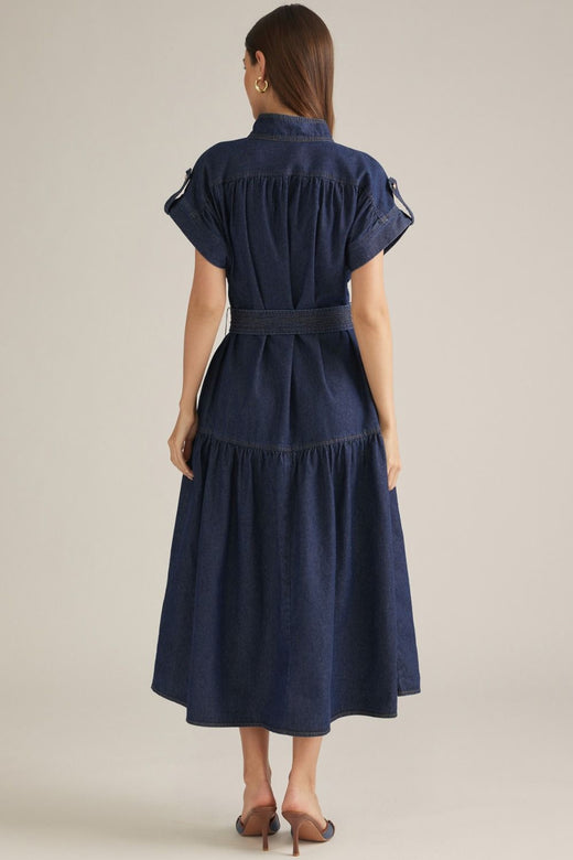 Belted Denim Midi Dress