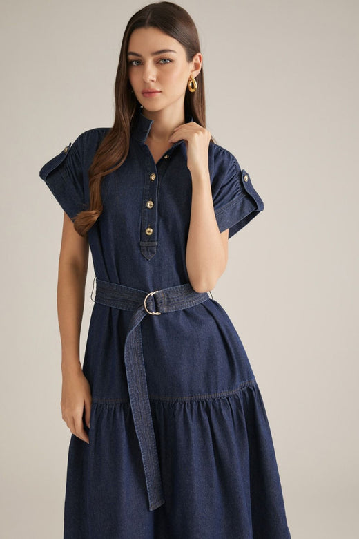 Belted Denim Midi Dress
