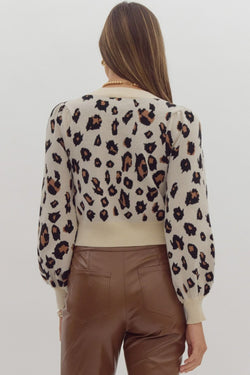 Leopard Bow Cropped Cardigan