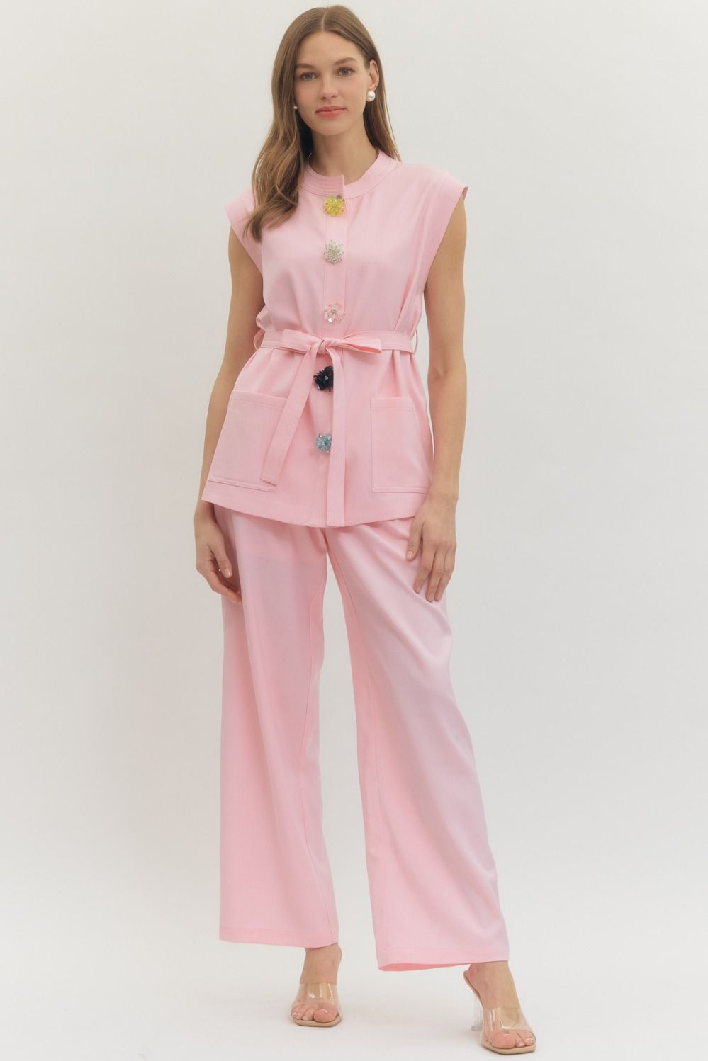 Embellished Snap Button Belt Shirt