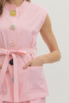 Embellished Snap Button Belt Shirt