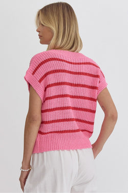 Striped Knit V-Neck Top