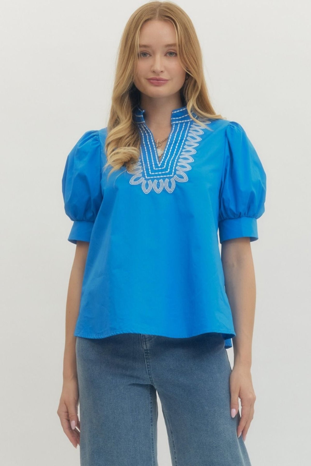 Cerulean Blue Puff Sleeve Top