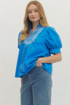 Cerulean Blue Puff Sleeve Top