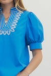 Cerulean Blue Puff Sleeve Top