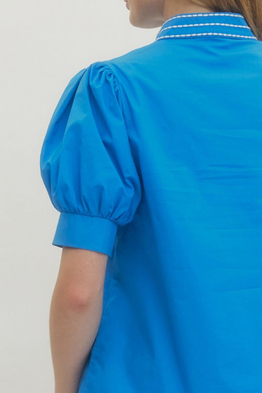 Cerulean Blue Puff Sleeve Top
