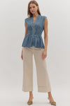 Denim Peplum Zip Shirt