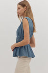 Denim Peplum Zip Shirt
