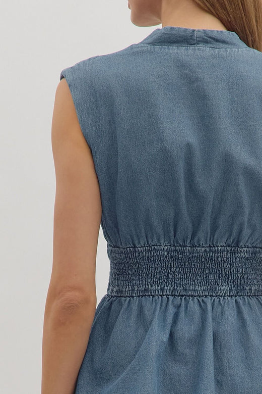 Denim Peplum Zip Shirt